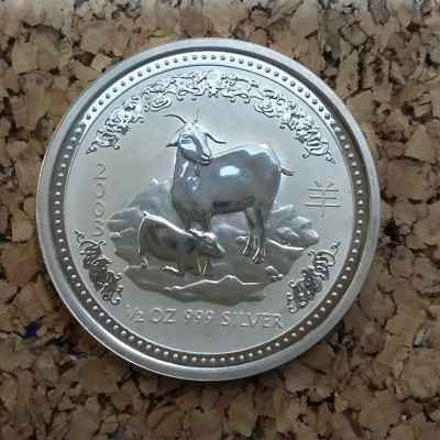 Монета 50 центов 2003 г. "Год козы". Австралия. Серебро 999.